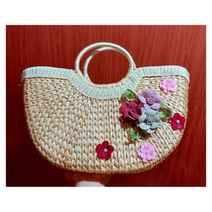 Sac à main élégant en jacinthe d'eau avec décor floral et doublure en coton sac à main écologique fait à la main pour pique-nique à la plage ou idées cadeaux - Product Image 5