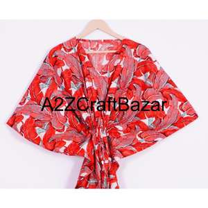 Robe courte en coton pur, style bohème, à fleurs, pour femmes, couvre-maillot de plage, été, imprimé à la main, ample, confortable, vêtements - Product Image 2