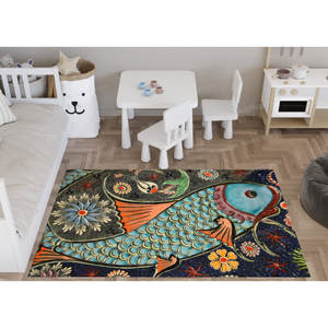 Mosaic Fish Effect Printed Rug, Ceramic Fish Rug, Office <b>Decor</b> Rugs,Nonwoven Thin Rug - Product Image 5