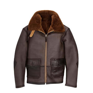 Men <b>Sheepskin</b> Brown Leather <b>Jacket</b> - Product Image 1