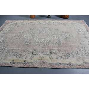 พรมตุรกีวินเทจ6 'x 10.5' คลาสสิกพื้นที่ขนาดใหญ่สีเบจสีชมพูการออกแบบการเย็บปะติดปะต่อกันวัสดุขนสัตว์น้ำยางโมเดลใหม่-สำหรับห้องโถงสี่เหลี่ยมผืนผ้า - Product Image 3