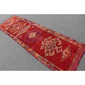Herki Rug, 2.7x8.9 ft Vintage Rug, <b>Red</b> Ikat Rug <b>Wool</b> - Product Image 4
