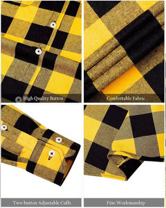 Chemises décontractées en flanelle à carreaux noirs et jaunes à manches longues, coupe classique, boutonnées pour hommes, avec service OEM - Product Image 4