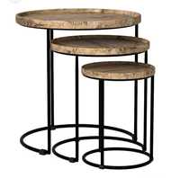 Table basse moderne à 3 pièces avec plateau en bois et pieds en métal, personnalisable pour la maison, l'hôtel, le restaurant, le salon, table d'appoint