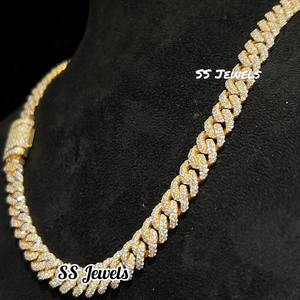 Premium 925 Plata chapado en oro enlace cubano Baguette Moissanite Hip Hop cadena Collar para hombres y mujeres - Product Image 1