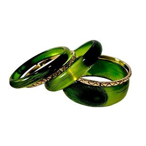 Handcrafted ColorfulResin Green 3 Peacock <b>Feathers</b> Stackable Bangles Combo Size Crystal Finish From India Handmade Bangles - Product Image 1