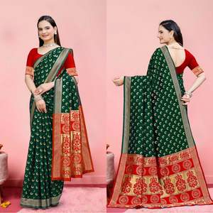 Indien Banarasi doux soie Saree Zari tissage belle tenue traditionnelle, y compris des pièces de chemisier pour les mariages prix de gros - Product Image 4