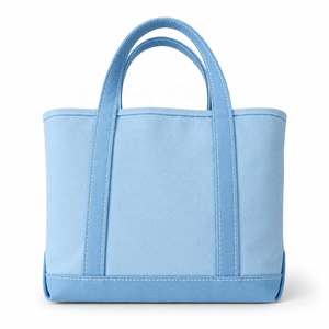 MORGANS INDUSTRIES Light Blue <b>Canvas</b> <b>Tote</b> Bag Solid Color Minimalist Style Open Top Daily Use Women's Handbag Embroidery <b>Canvas</b> - Product Image 1