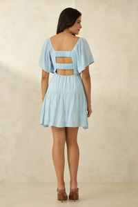 2025 alta calidad precio más bajo cuello cuadrado bohemio Mini Vestido corto vacaciones de verano algodón crepé con vestidos elásticos para mujer - Product Image 2