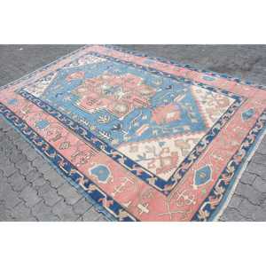 Tapis turc surdimensionné 6,8x10,5 pieds, tapis en laine bleu vintage uni - Product Image 2