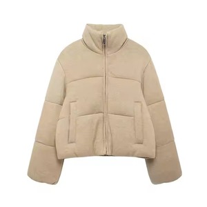 แจ็กเก็ตบุคอตตอนสำหรับผู้หญิงเสื้อนอกอินเทรนด์เสื้อโค้ทแบบลำลองแขนสั้นมีซิป - Product Image 1