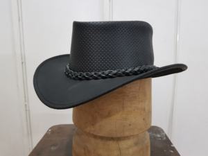 Chapeau de cowboy en cuir perforé noir à prix raisonnable, chapeau de randonnée occidental respirant avec bande tressée, chapeau de ranch pour hommes - Product Image 6
