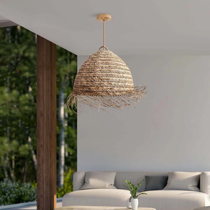 Artisan-Crafted Natural Straw Lampshade - Boho Style Seagrass <b>Pendant</b> <b>Light</b> for Living Room or Bedroom - Product Image 3