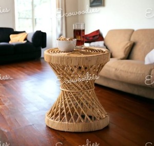 Meubles ronds décoratifs en rotin pour balcon, terrasse en rotin, table basse, pouf pour jardin, salon, console avec incrustation d'os - Product Image 4