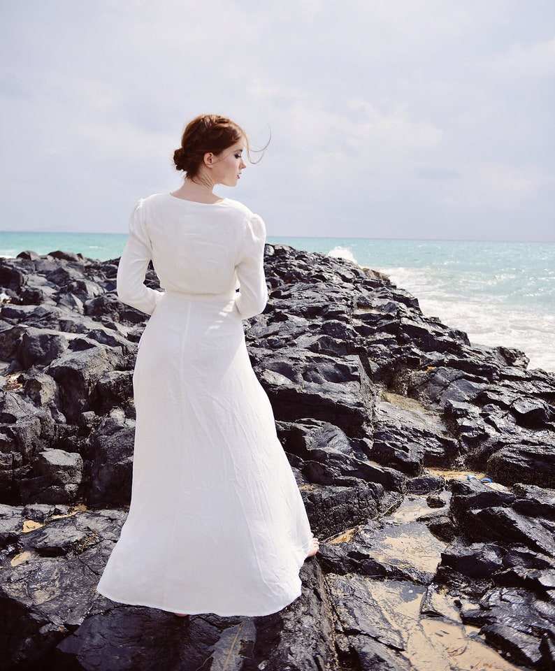 dress white cotton floor length long sleeve
