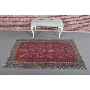 Turkish Vintage Rug, <b>Runner</b> 0.3x5.7 ft (8x175 cm) Rug, <b>Red</b> Floral Wool Rug - Product Image 3