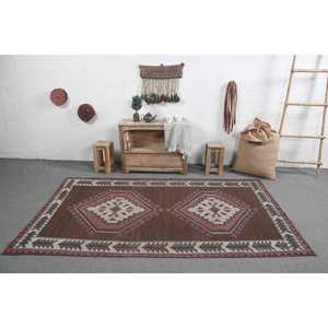 Turkish 4.5x7.6 ft Rug, Area Vintage Rug, <b>Brown</b> Red Moroccan <b>Wool</b> Rug - Product Image 3
