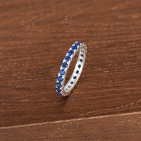 Saphir bleu pierres précieuses pleine éternité bague en argent Sterling 925 naturel à la mode or massif et saphir bijoux 18k 1 pièces