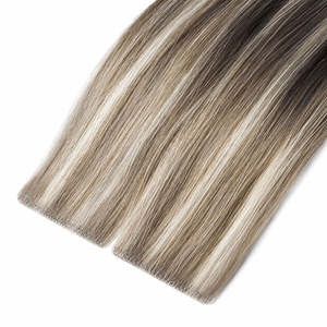Extensions de cheveux humains Remy russes à bandes adhésives, 8 pouces, mélange brun cendré et blond platine, super double drawn - Product Image 1
