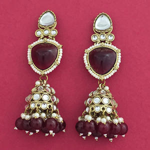 Boucles d'oreilles de lustre de mode indienne Indo Western Jhumki avec exportateur de bijoux artificiels Mehndi Plating - Product Image 4
