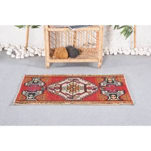 Alfombra de lana Bohemia grande, 1,7x2,8 pies, estilo de retazos rojo y naranja para entrada, pasillo, Rectangular, área grande, respaldo de látex - Product Image 1