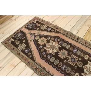 Tapis de 3,2 x 9,9 pieds, tapis turc vintage, tapis rayé marron - Product Image 4