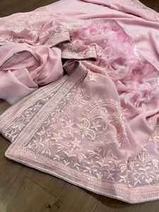 Chemisier Sari de créateur indien pour femmes, nouvelle séquence et broderie de boutons, chemisier de travail Georgette pour fête de mariage, Collection Sari vente en gros - Product Image 6