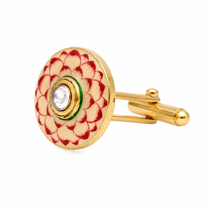 กระดุมข้อมือดอกบัวสไตล์ Kundan-มือทาสีเคลือบทอง - Product Image 1