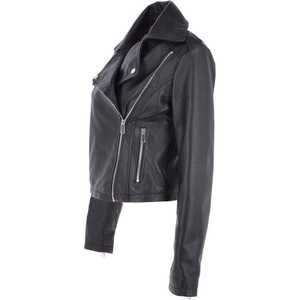 Femmes haut tendance personnalisé automne hiver vestes en cuir solide col tournant conception manches longues respirant doublure en Satin - Product Image 4