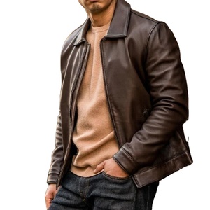 เสื้อแจ็คเก็ตหนังแท้สำหรับผู้ชาย สไตล์วินเทจคลาสสิก ทรงเข้ารูป สวมใส่สบาย พร้อมซิปด้านหน้าและปกเสื้อเชิ้ต เหมาะสำหรับสไตล์ลำลองในชีวิตประจำวัน - Product Image 2