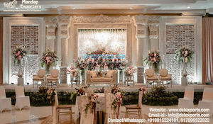 Increíble Decoración de Escenario para Bodas del Sur de la India, Elegante Escenario de Boda con Temática Blanca y Dorada, Gran Escenario de FRP para Bodas en Australia - Product Image 3
