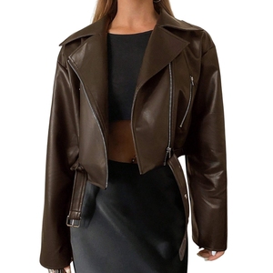 Chaqueta de cuero para mujer, estilo motociclista, acolchada, impermeable, cortavientos, transpirable, con calefacción, cuello alto y cremallera, para invierno - Product Image 1