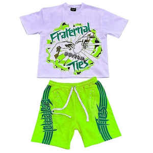 Ensemble short et pantalon pour homme, respirant, imprimé, style streetwear, 100% coton, été - Product Image 2