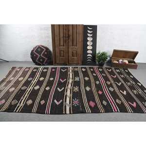 Turkish Rug, Large 5.9x10.8 ft Vintage Rug, <b>Brown</b> Pink Floral <b>Wool</b> Rug - Product Image 3