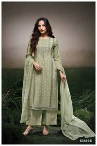 ชุดเล่น Salwar ผ้าลินินผ้าฝ้ายพิมพ์ลายแฟนซีพร้อมปักด้วยมือของสะสมลูกไม้สำหรับงานลำลองและงานปาร์ตี้ - Product Image 3