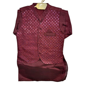 Conjunto de Kurta Pajama Tradicional Étnico de Alta Calidad para Niños, con Chaleco, para Bodas, Fiestas y Eventos - Product Image 1