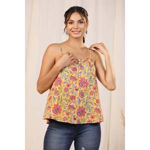 Top à bretelles spaghetti imprimé à la main en jaune Lila Sunshine - Product Image 1