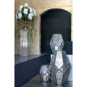 Lanternes élégantes en verre au mercure encadrées en métal doré Design rectangulaire fait à la main pour la maison et le jardin. - Product Image 3