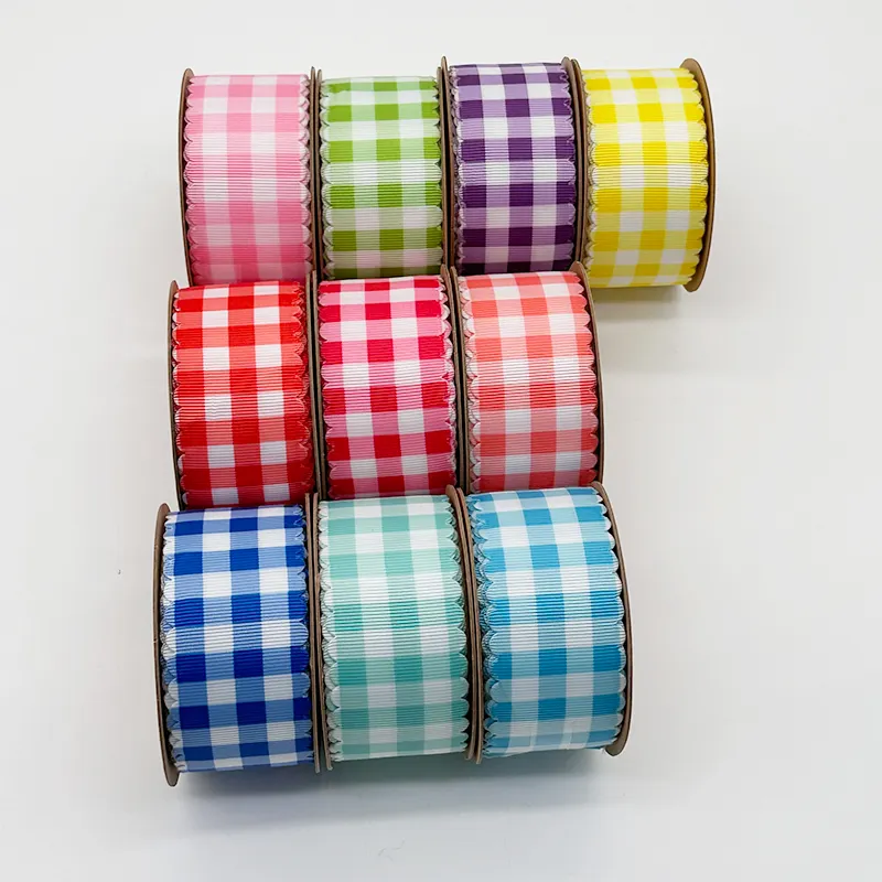 Wholesale Custom Ribbon Suppliers White Red Green Pink Wide Grosgrain Plaid Ribbon For Gift Wrapping Packaging Ribbon