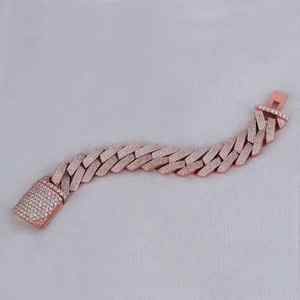 Argent Sterling 925 Glacé Moissanite Diamant Cubain Lien Bracelet Or Rose Hip Hop Chaîne Conception Cadeau - Product Image 1