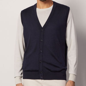 Chaleco informal de invierno de Color marino con cuello en V para hombre de Cachemira 100%, servicio directo de fábrica OEM al por mayor - Product Image 4