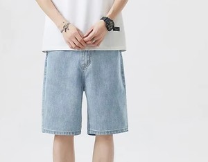 2024กางเกงขาสั้นผ้าเดนิมขาสั้นสำหรับผู้ชายขาสั้นทรงหลวมยืดได้ลำลองขนาด5นิ้วระบายอากาศได้ดีน้ำหนักเบากระดุมกลาง - Product Image 5