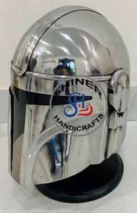 Casco mandaloriano de calibre 18, casco medieval de acero, casco mandaloriano Boba Fett, pulido plateado con forro, accesorios para fiesta de Halloween - Product Image 5