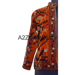 Chaqueta Bordada Suzani de Algodón Hecha a Mano, Ropa Exterior Étnica Colorida de Otoño Invierno, Frente Abierto, Manga Larga, Forro de Felpa Estampado - Product Image 3