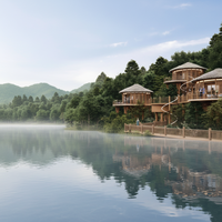 Cabane de développement touristique côtier personnalisée, projet de destination en bord de mer, maison en bois, chambre de camping