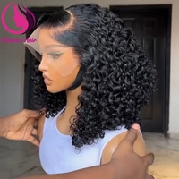 Perruques Courtes Bob Frisées Kinky Pas Chères en Cheveux Humains Naturels Vietnamiens Sans Colle, Perruques Lace Front pour Femmes Noires, Perruques Frontales HD Lace