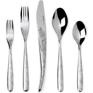 Juego de cubiertos de metal de inspiración vintage con grabado floral para experiencias y eventos gastronómicos temáticos de decoración patrimonial - Product Image 6