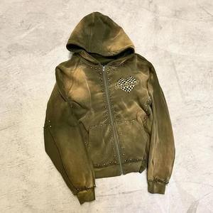 Customized 400Gsm <b>Mens</b> Full Rhinestone <b>Hoodie</b> Acid Wash Oversize Zipper <b>Hoodie</b> Dtg Printing Boxy Fit <b>Men</b> Distressed <b>Hoodie</b> - Product Image 5