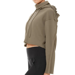 Sudadera corta con capucha para mujer con Capucha con cordón, diseño corto de manga larga a la moda, perfecto para entrenamiento físico y ropa de calle - Product Image 3
