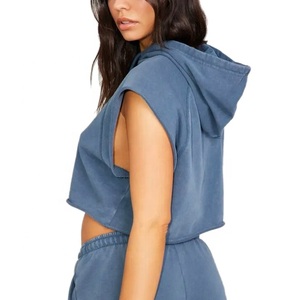 Vente en gros de sweatshirt à capuche sans manches d'été pour femmes de haute qualité personnalisés sweatshirts à capuche sans manches en coton pour femmes - Product Image 2